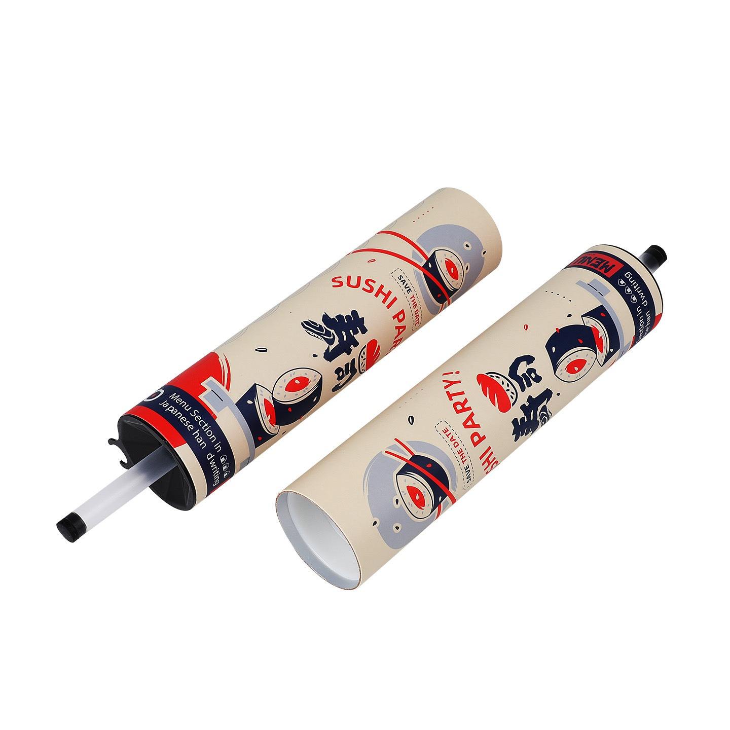 Biodegradable Custom Sushi Push Pop Paper Tube Packaging with Soy Sauce Tube for Food Takeaway