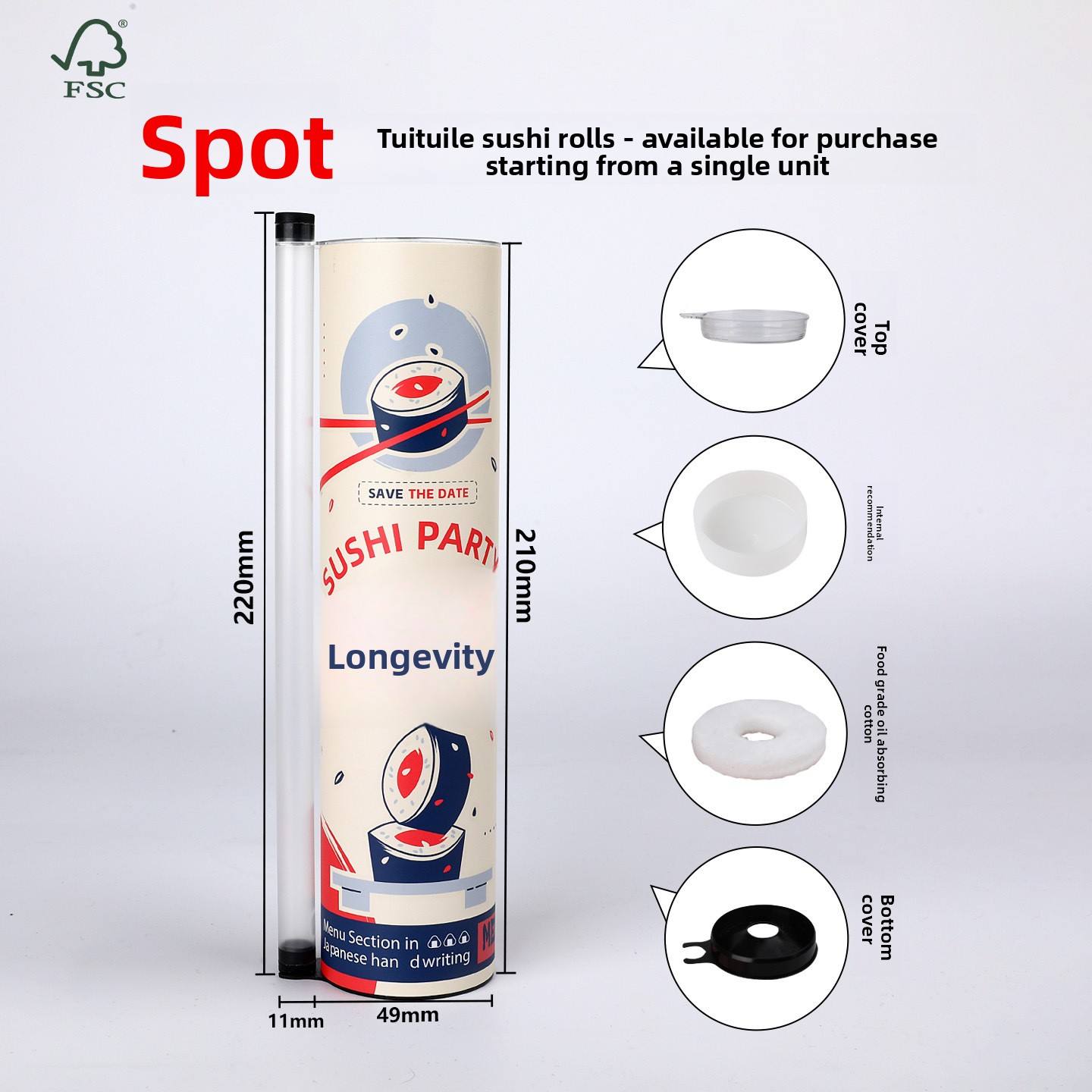 Biodegradable Custom Sushi Push Pop Paper Tube Packaging with Soy Sauce Tube for Food Takeaway