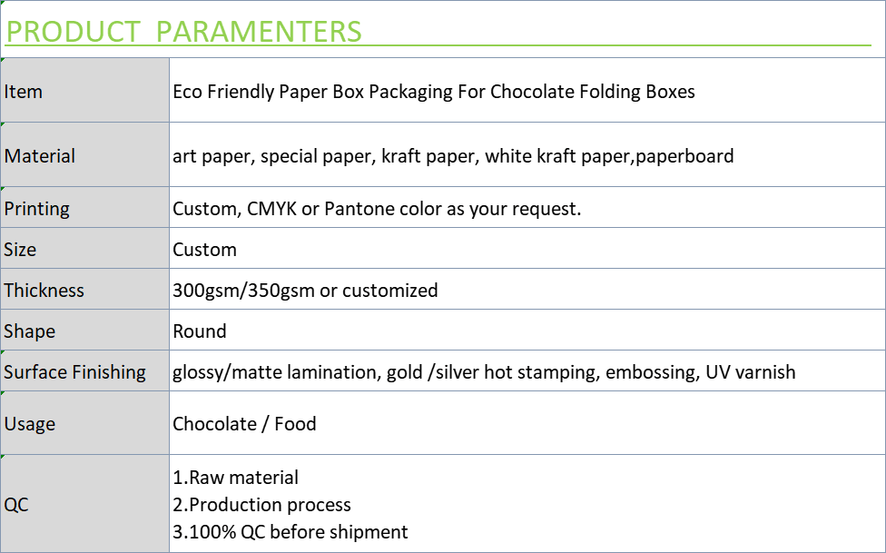 Eco Friendly Paper Box Packaging For Chocolate Folding Boxes