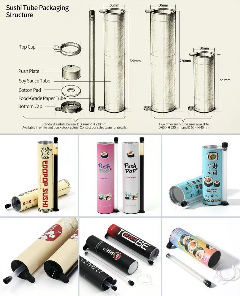 Eco Friendly Sushi Push Pop Tube Packaging Food Grade with Sauce Container Chopsticks
