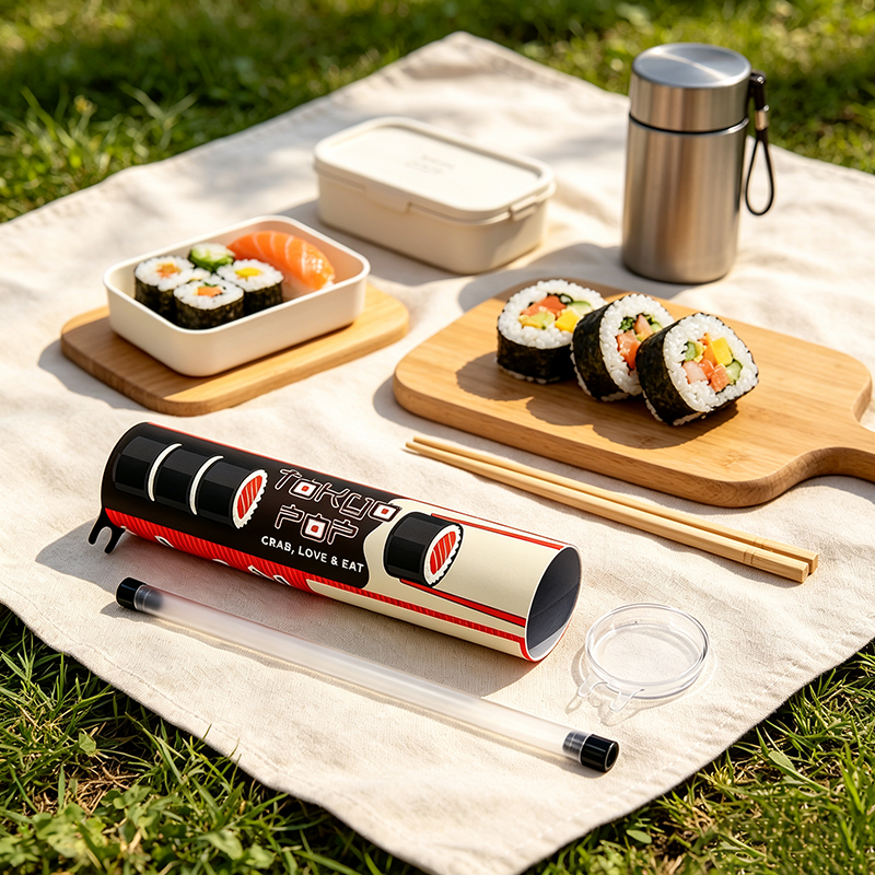 Customized Sushi Push Up Paper Tube Packaging Food Grade with Sauce Container Chopsticks