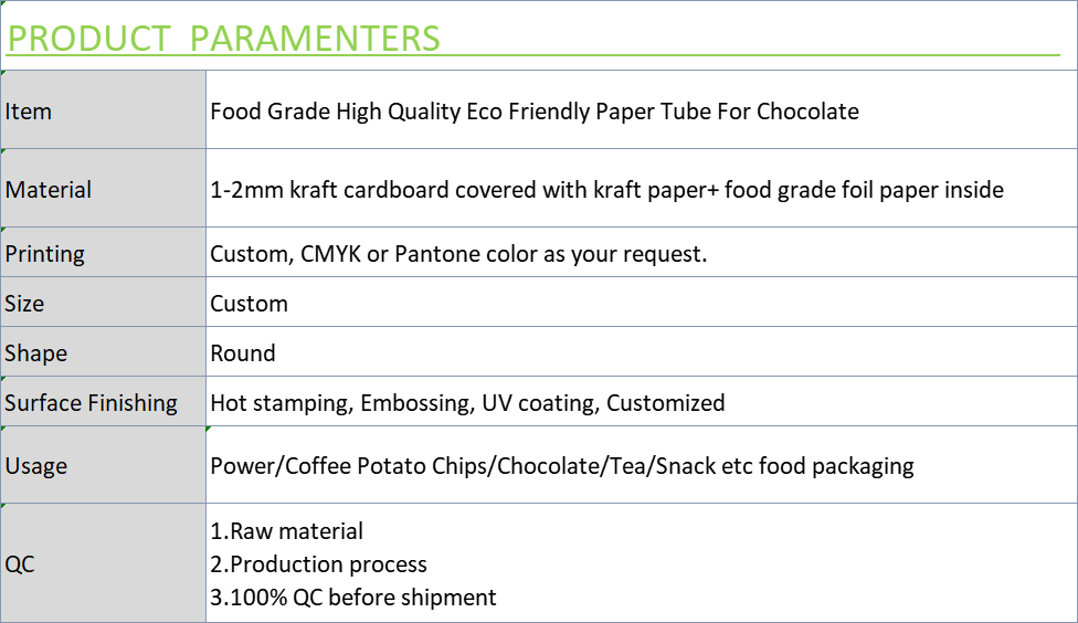 Food Grade High Quality Eco Friendly Paper Tube For Chocolate
