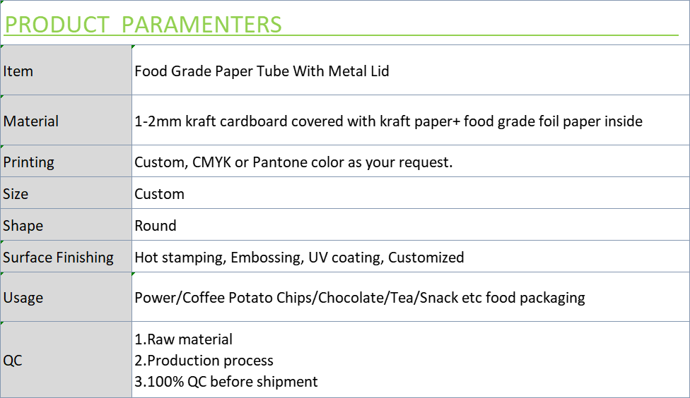 Food Grade Paper Tube With Metal Lid for Tea/Chocolate